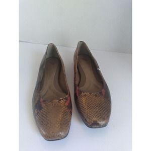 Clarks Collection Women Snake Print Square Toe Ballet Flats Brown Orange Size 10